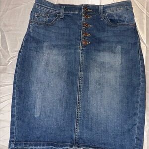 Guess Button-Front Denim Pencil Skirt - Medium Wash